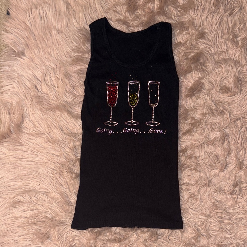 Black Tank Top with Sparkling Champagne Glass Design